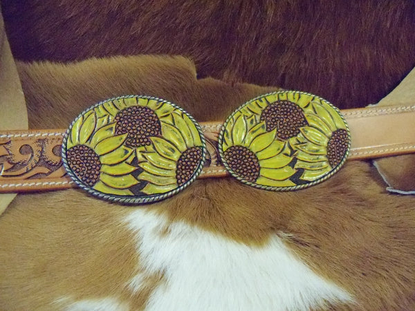 Sunflower belt buckle J B 1985 Sunflower belt buckle J B 1985