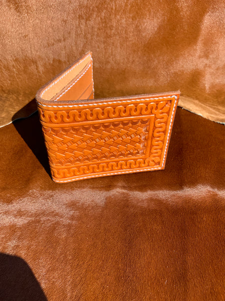 “Geometric Stamped Handcrafted Herman Oak Leather Bifold wallet"