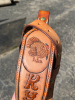 Rifle sling with turkey and oak leafs with name