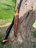 Rifle sling with turkey and oak leafs with name